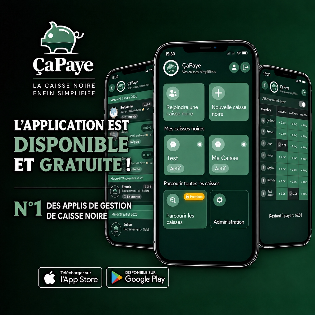 Capture d'écran de l'application ÇaPaye - Gestion de caisse noire